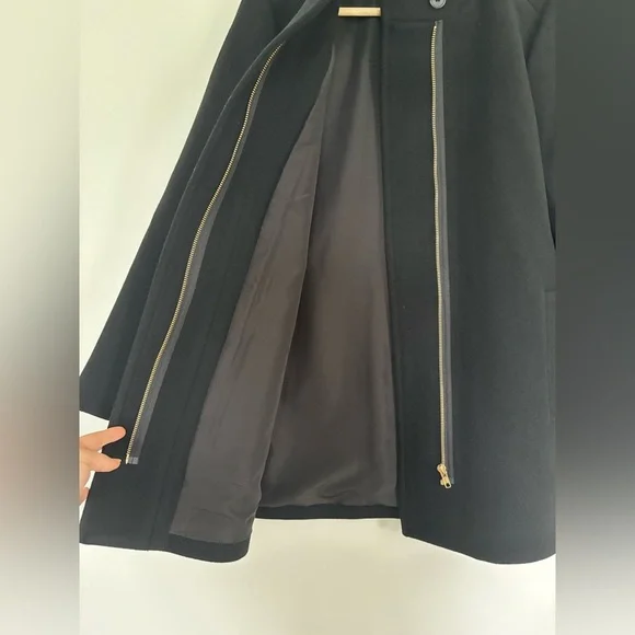 NWT J. Crew Black Wool Peacoat City Coat with Button Neck mock neck - Picture 11 of 13
